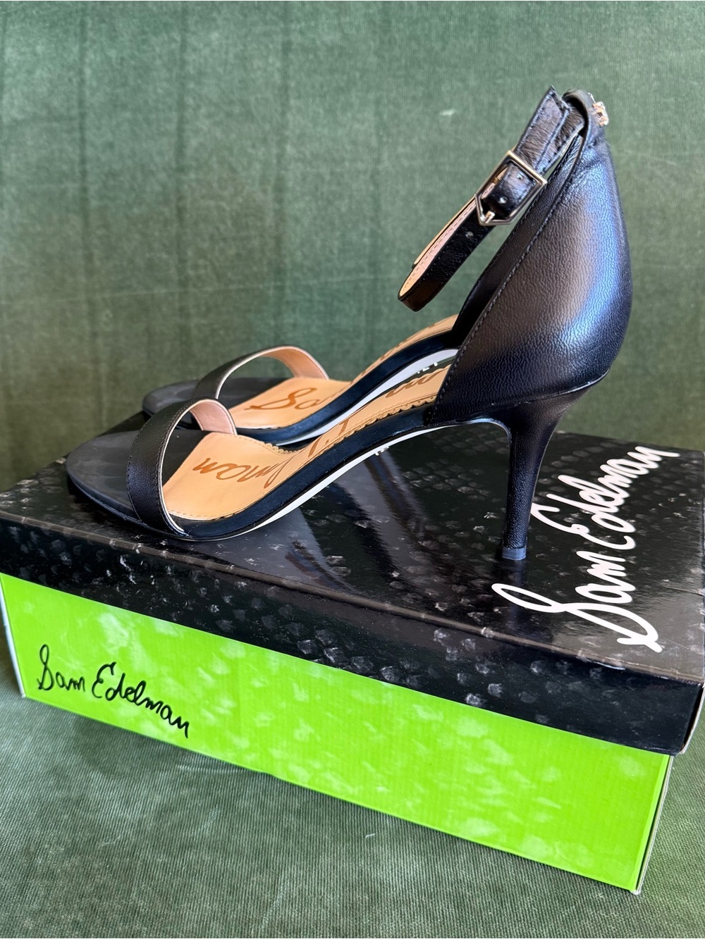 Sam Edelman Black Leather Ankle-Strap Kitten Heels
